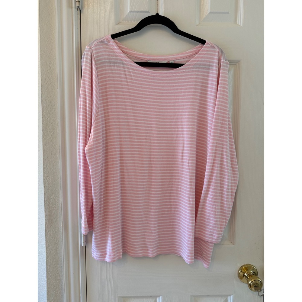 Vineyard Vines 2X Pink White Stripe Pima Cotton Modal Long Sleeve Top Coastal - Picture 2 of 7